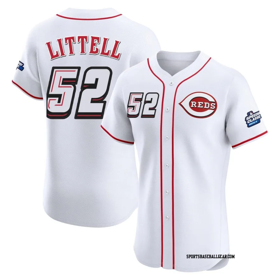 Zack Littell Men's Cincinnati Reds White Elite 2025 Speedway Classic Alternate Jersey