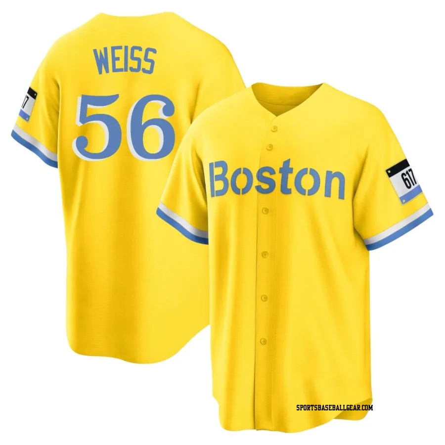 Zack Weiss Men's Boston Red Sox Gold/Light Replica Blue 2021 City Connect Player Jersey