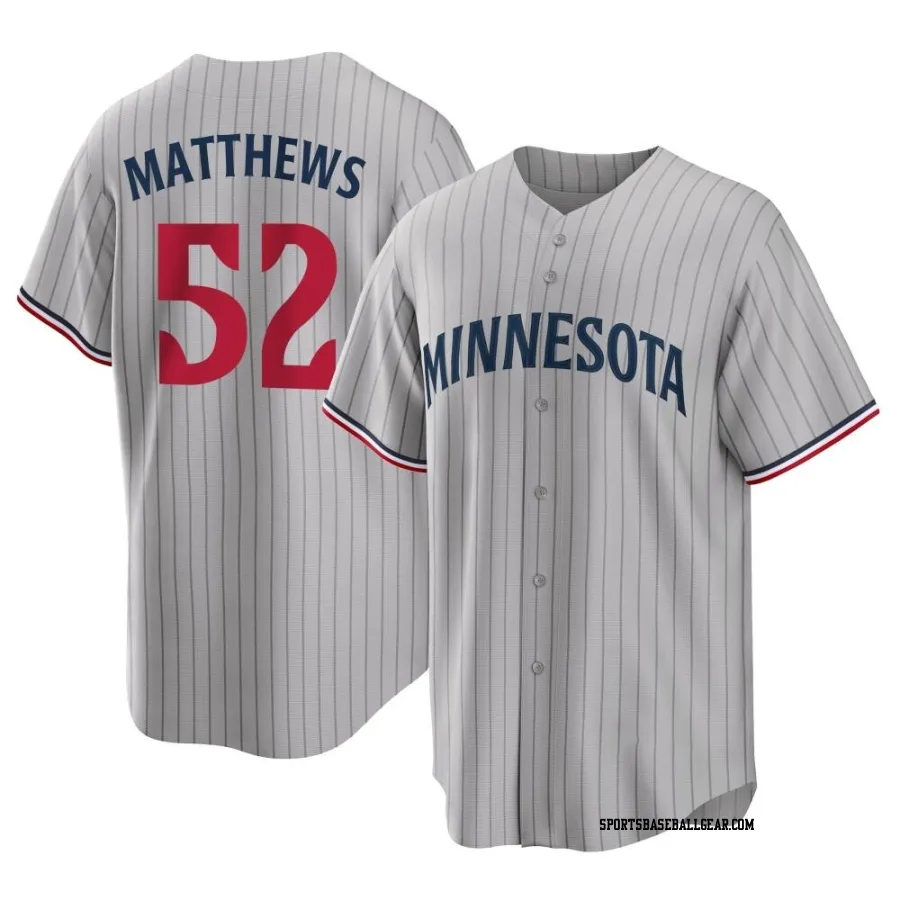 Zebby Matthews Men's Minnesota Twins Gray Replica Road Jersey